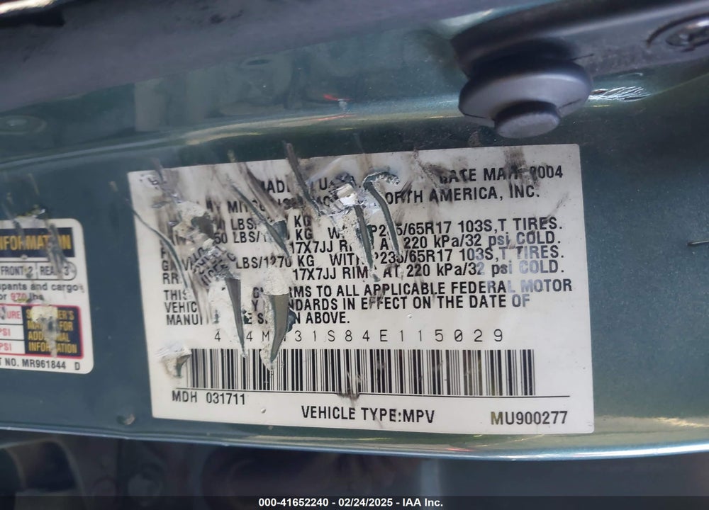 2004 MITSUBISHI ENDEAVOR XLS VIN: 4A4MN31S84E115029