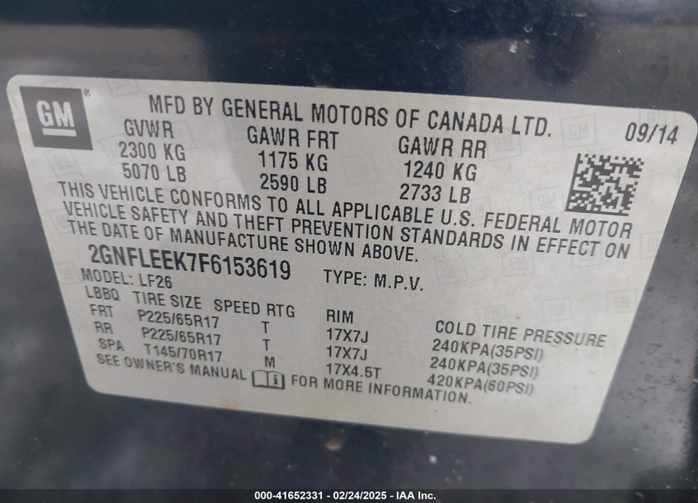 2015 CHEVROLET EQUINOX LS VIN: 2GNFLEEK7F6153619