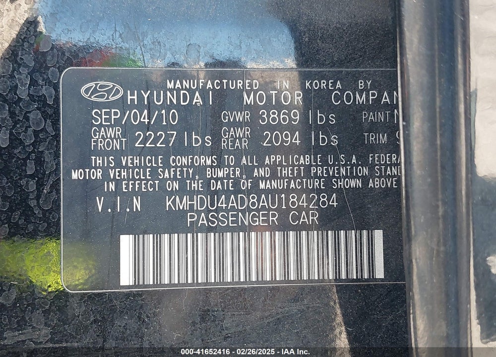 2010 HYUNDAI ELANTRA SE VIN: KMHDU4AD8AU184284