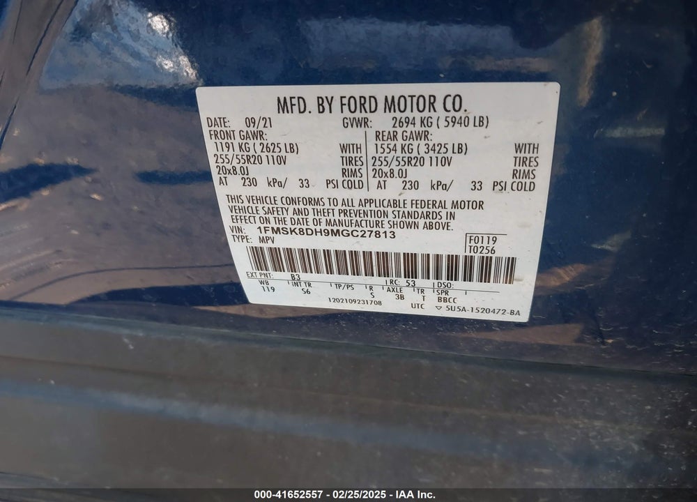 2021 FORD EXPLORER XLT VIN: 1FMSK8DH9MGC27813