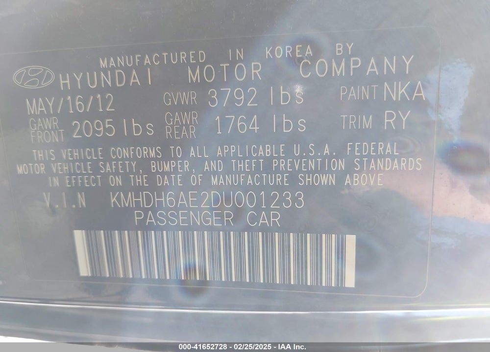 2013 HYUNDAI ELANTRA VIN: KMHDH6AE2DU001233