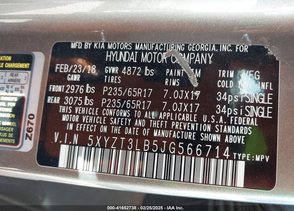 2018 HYUNDAI SANTA FE SPORT VIN: 5XYZT3LB5JG566714