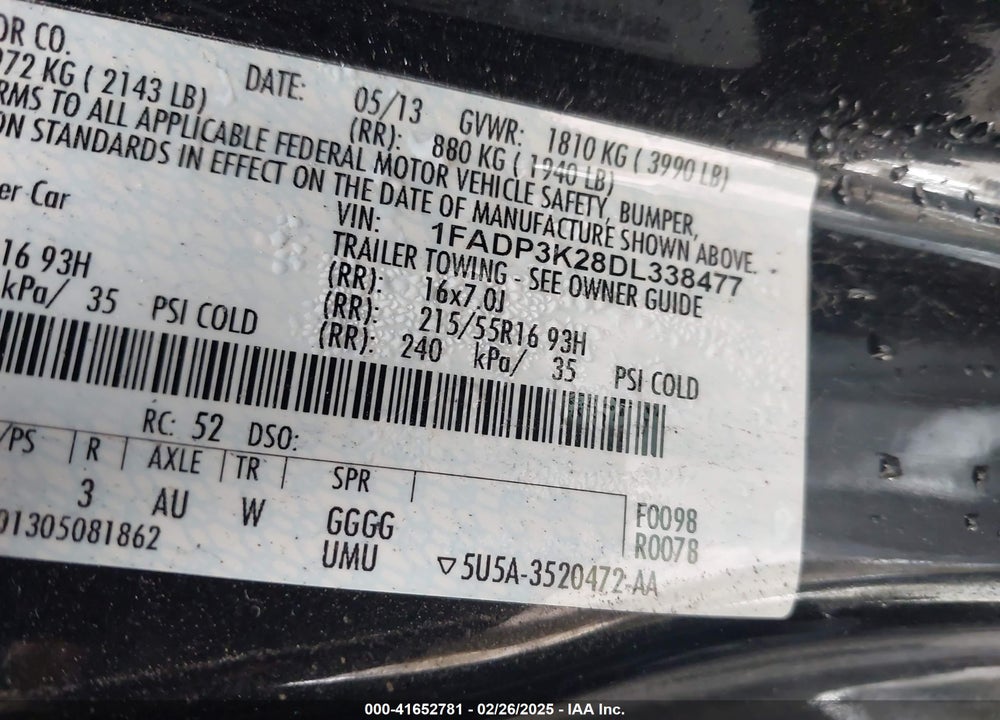 2013 FORD FOCUS SE VIN: 1FADP3K28DL338477
