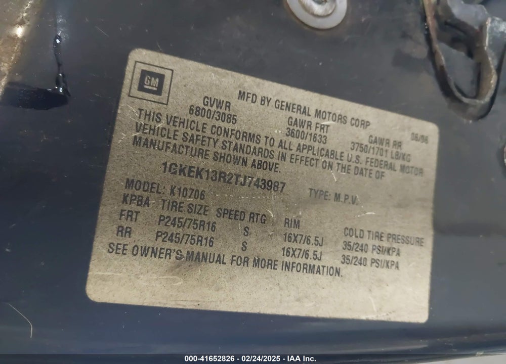 1996 GMC YUKON VIN: 1GKEK13R2TJ743987
