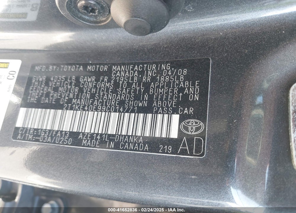 2009 TOYOTA MATRIX S VIN: 2T1KE40E99C014771