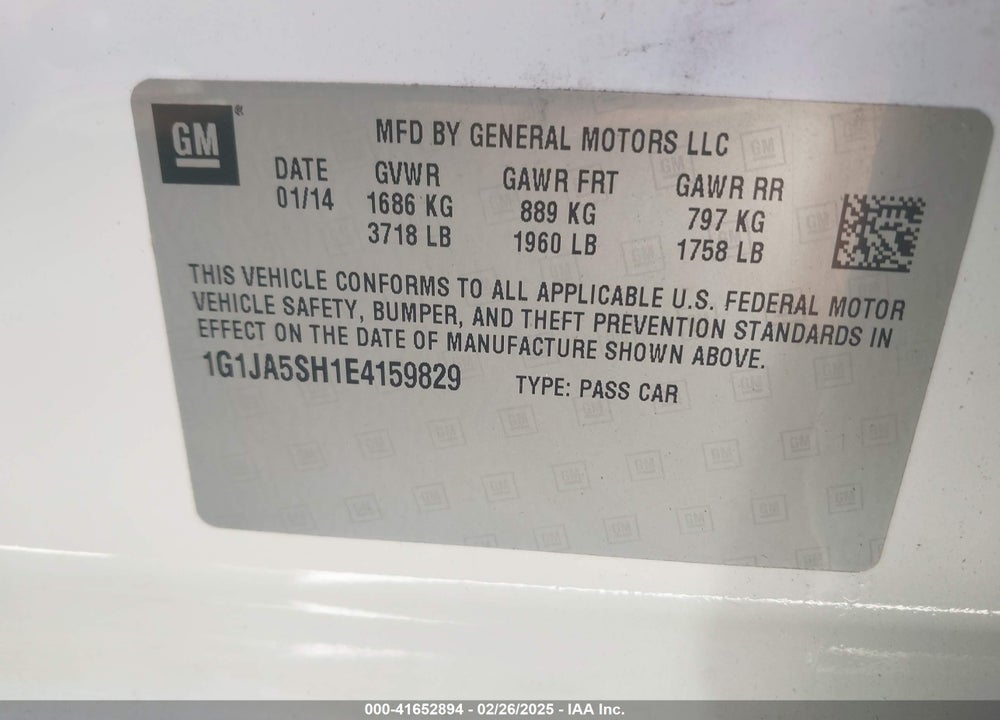 2014 CHEVROLET SONIC VIN: 1G1JA5SH1E4159829