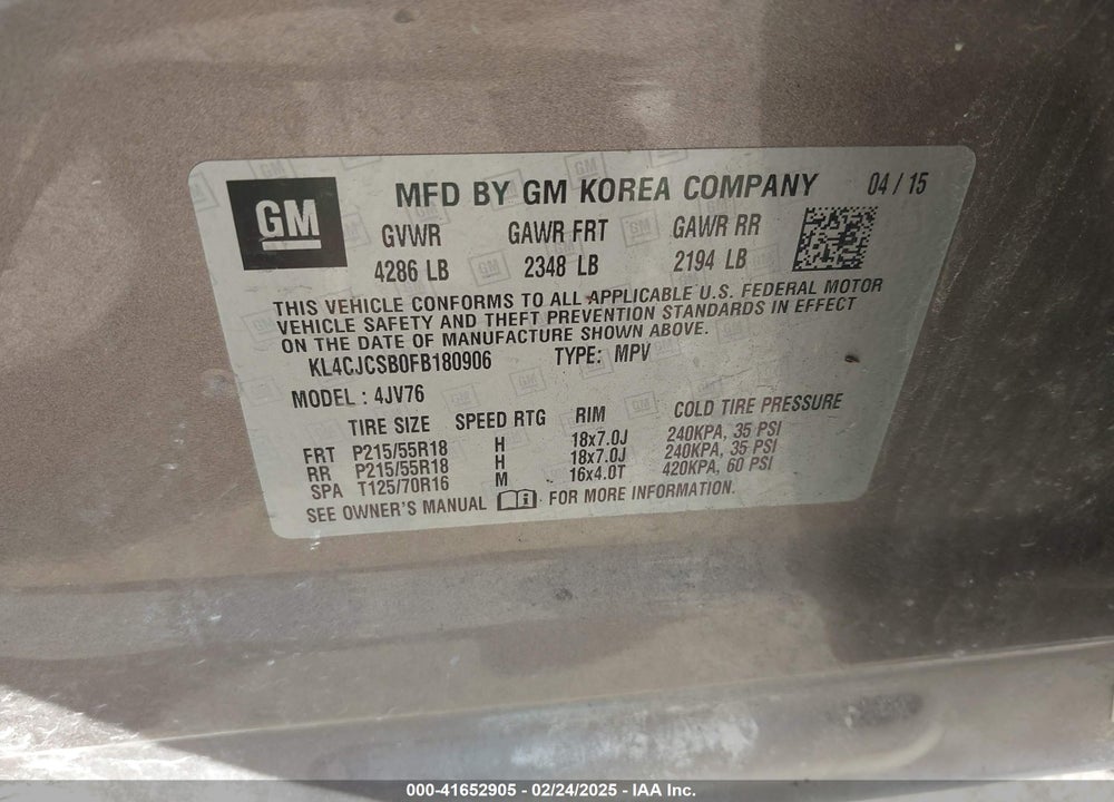 2015 BUICK ENCORE VIN: KL4CJCSB0FB180906