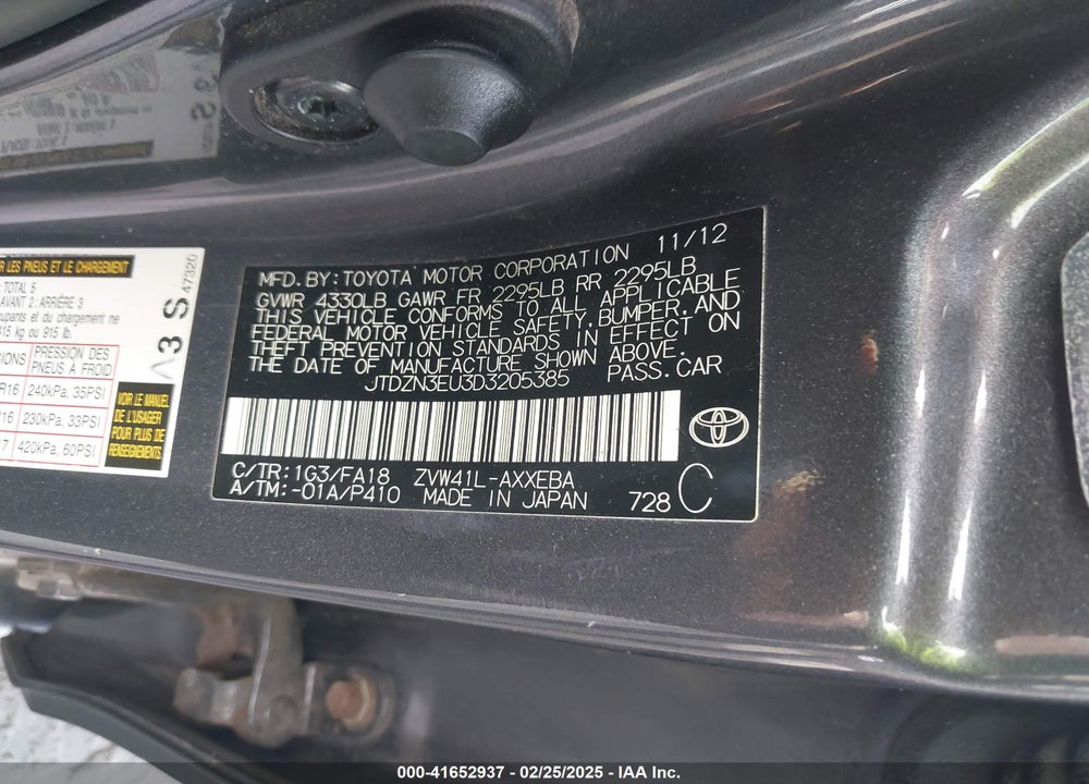 2013 TOYOTA PRIUS V THREE VIN: JTDZN3EU3D3205385