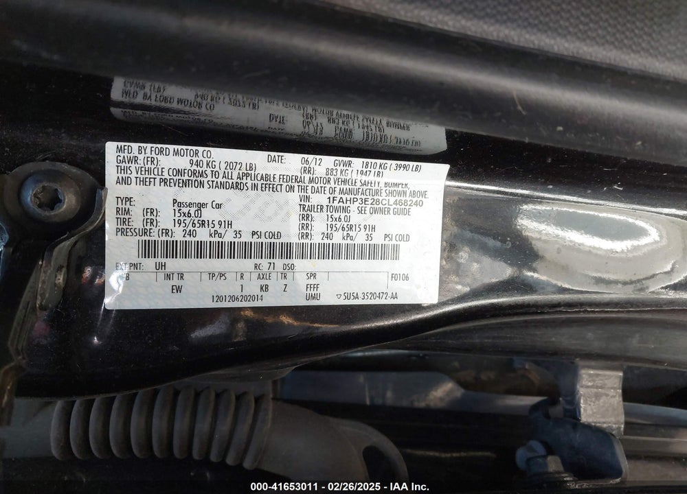 2012 FORD FOCUS S VIN: 1FAHP3E28CL468240