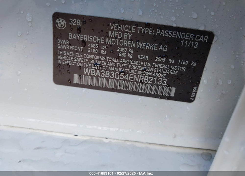 2014 BMW 328I VIN: WBA3B3G54ENR82133