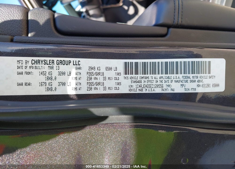 2014 JEEP GRAND CHEROKEE VIN: 1C4RJEAG5EC120556