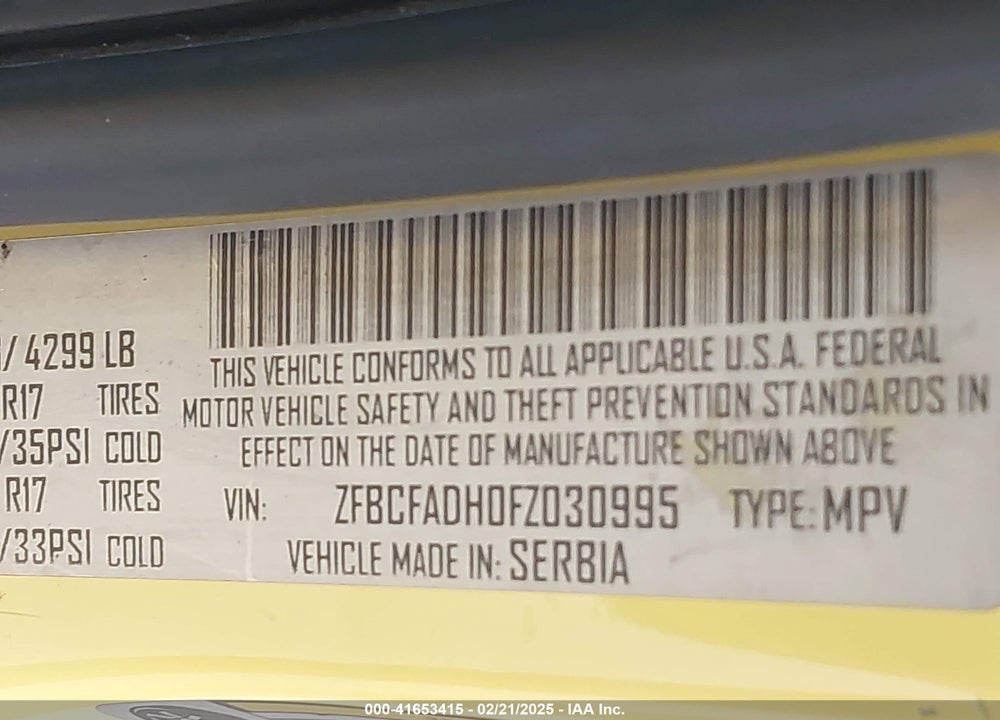 2015 FIAT 500L VIN: ZFBCFADH0FZ030995