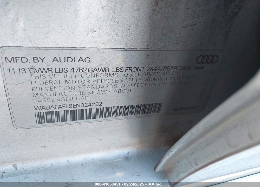 2014 AUDI A4 VIN: WAUAFAFL9EN024282