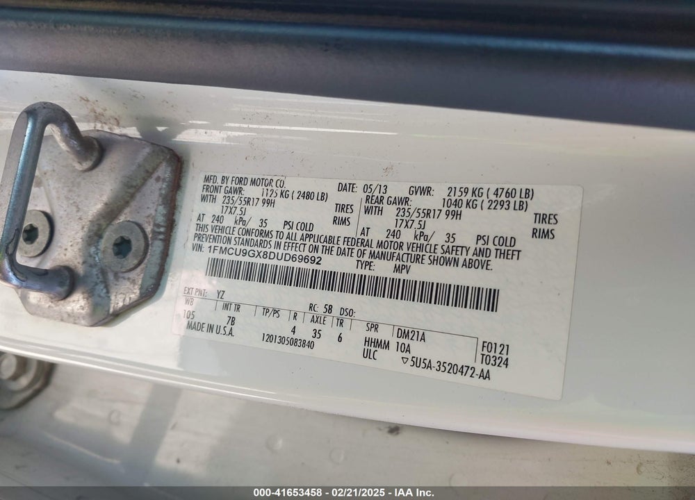 2013 FORD ESCAPE SE VIN: 1FMCU9GX8DUD69692