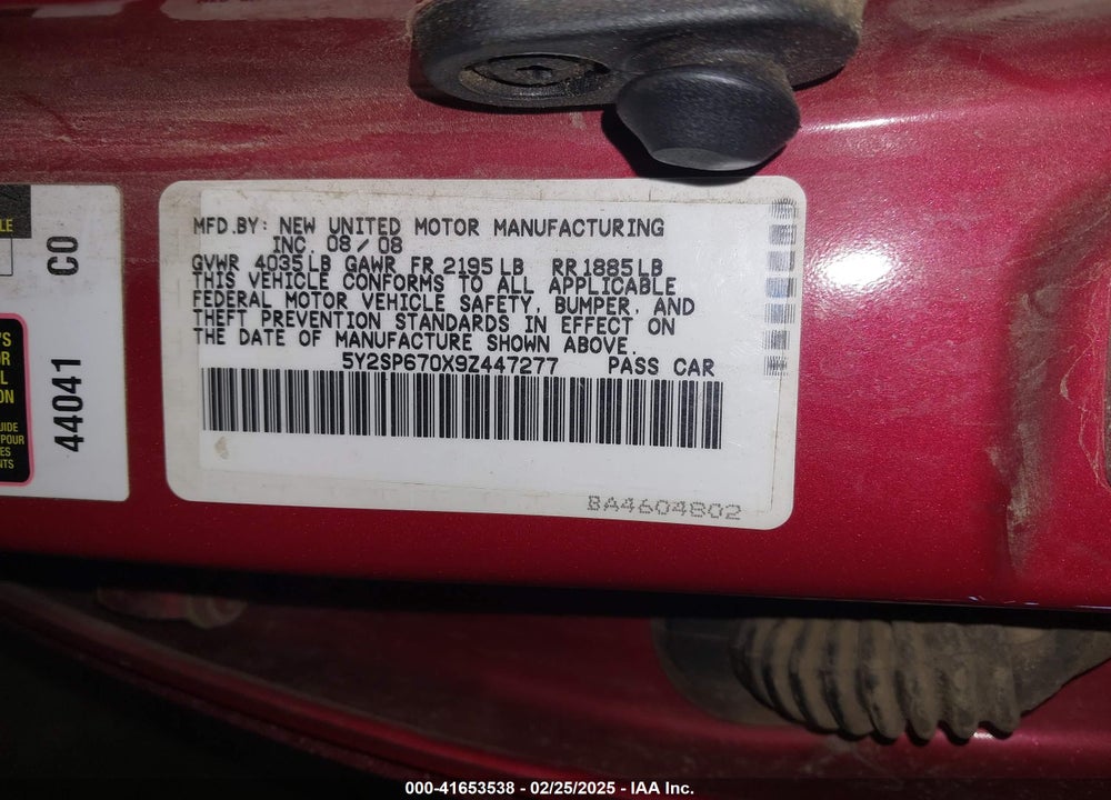 2009 PONTIAC VIBE VIN: 5Y2SP670X9Z447277