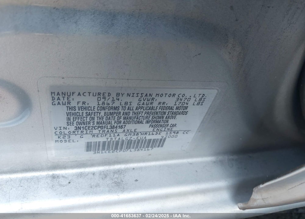 2015 NISSAN VERSA NOTE VIN: 3N1CE2CP0FL384167