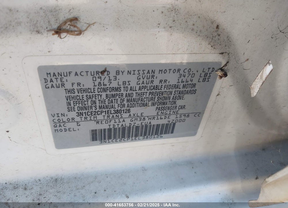 2014 NISSAN VERSA NOTE VIN: 3N1CE2CP1EL380126
