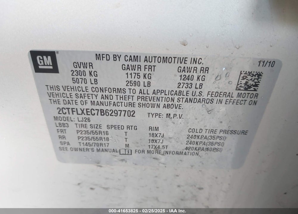2011 GMC TERRAIN VIN: 2CTFLXEC7B6297702