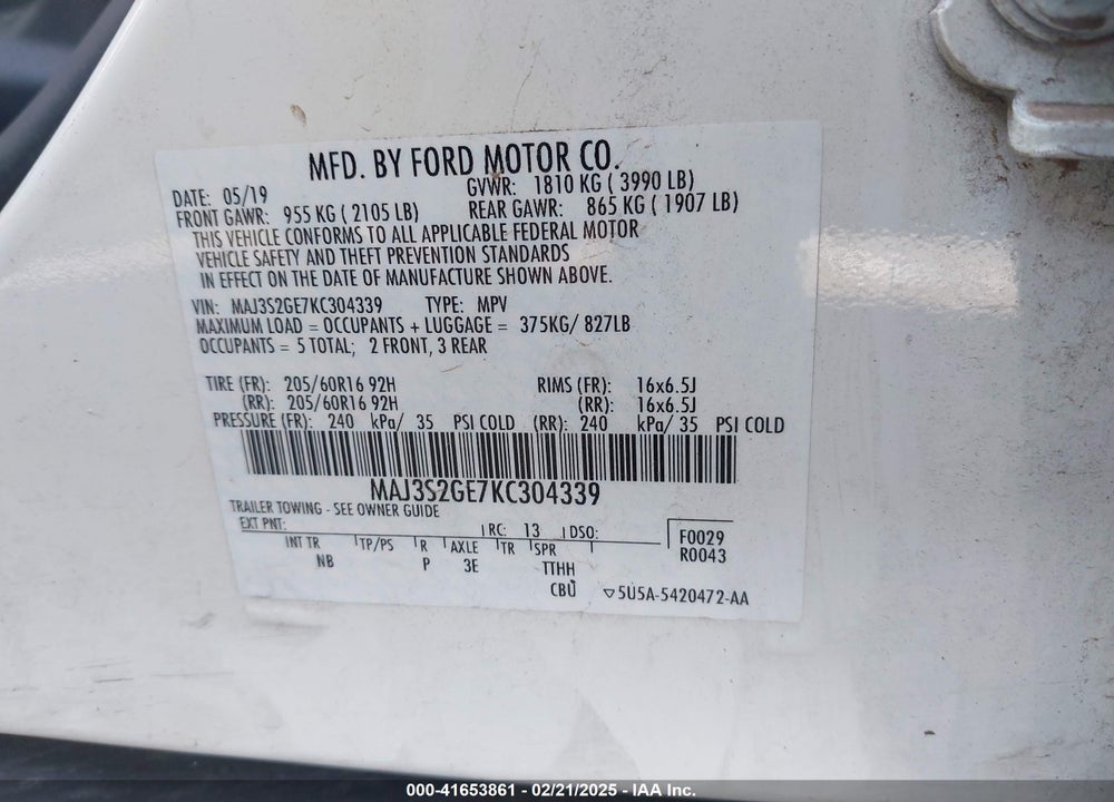 2019 FORD ECOSPORT SE VIN: MAJ3S2GE7KC304339