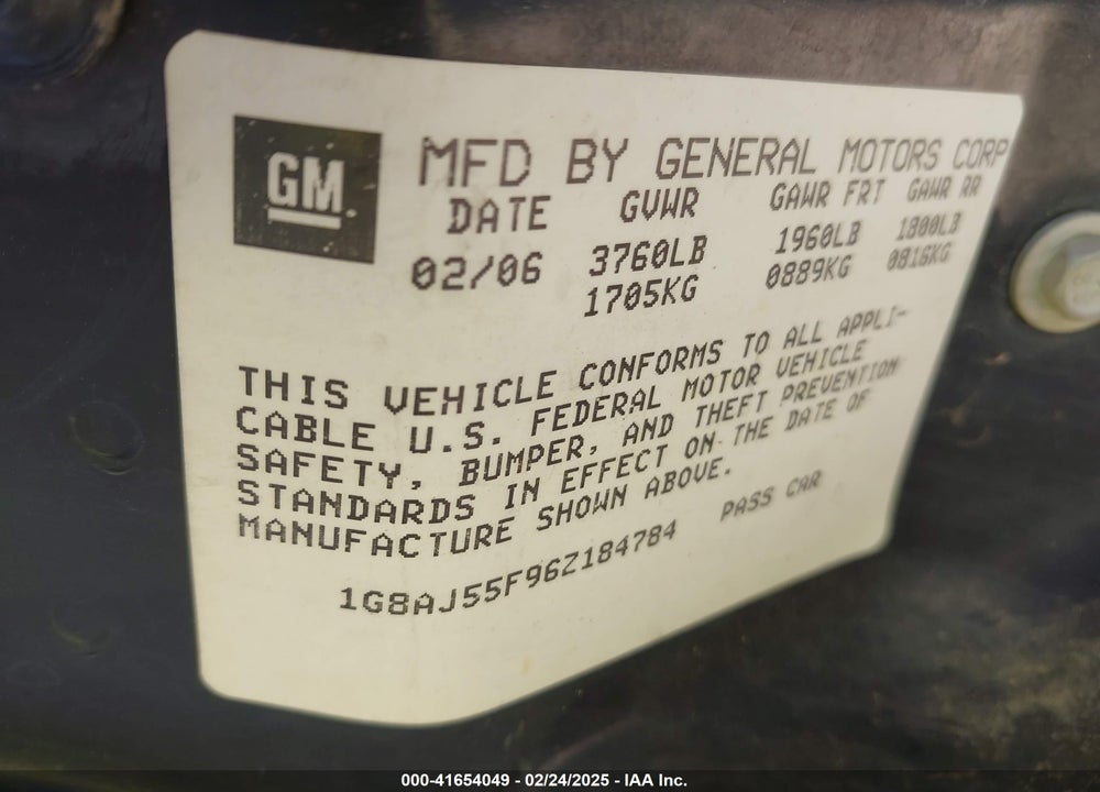 2006 SATURN ION 2 VIN: 1G8AJ55F96Z184784
