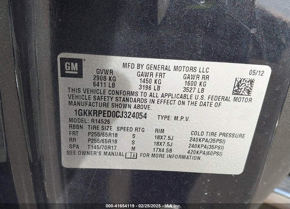 2012 GMC ACADIA VIN: 1GKKRPED0CJ324054