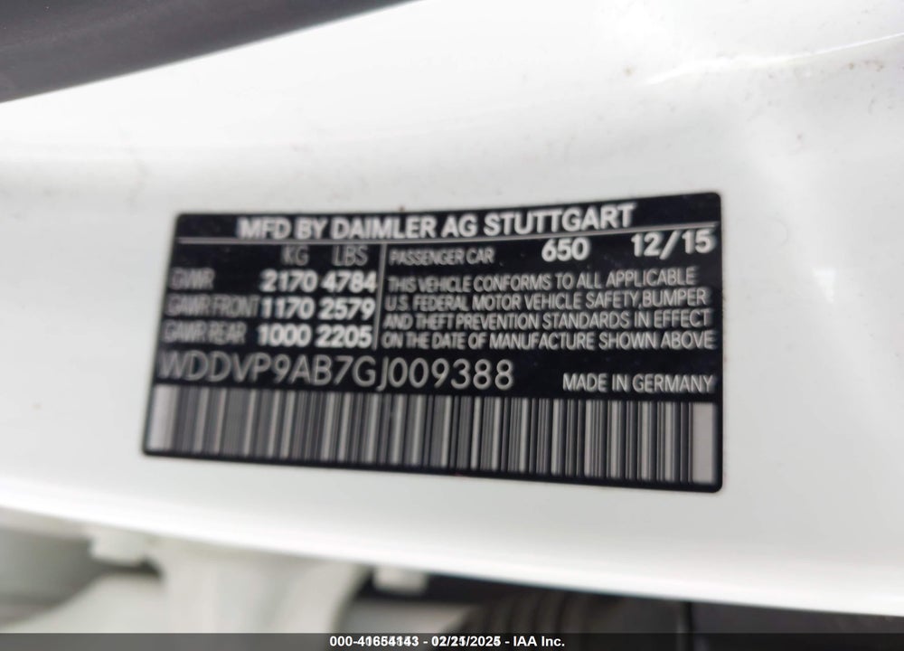 2016 MERCEDES-BENZ B VIN: WDDVP9AB7GJ009388