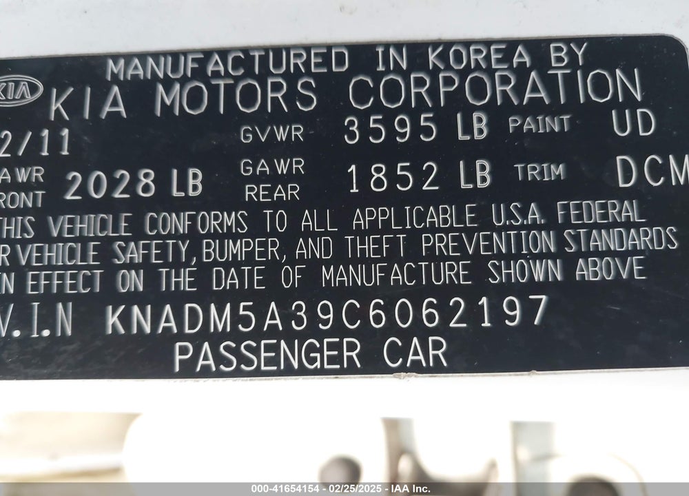 2012 KIA RIO5 VIN: KNADM5A39C6062197