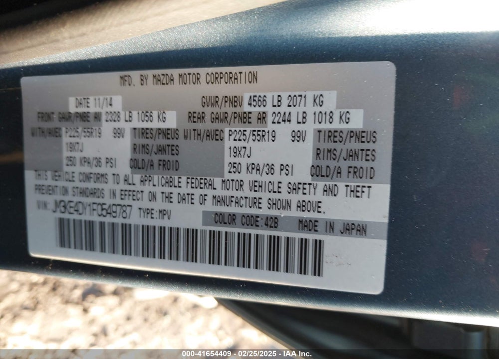 2015 MAZDA CX-5 VIN: JM3KE4DY1F0549787