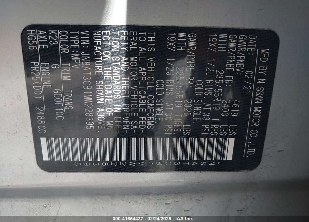 2021 NISSAN ROGUE VIN: JN8AT3CB1MW228395