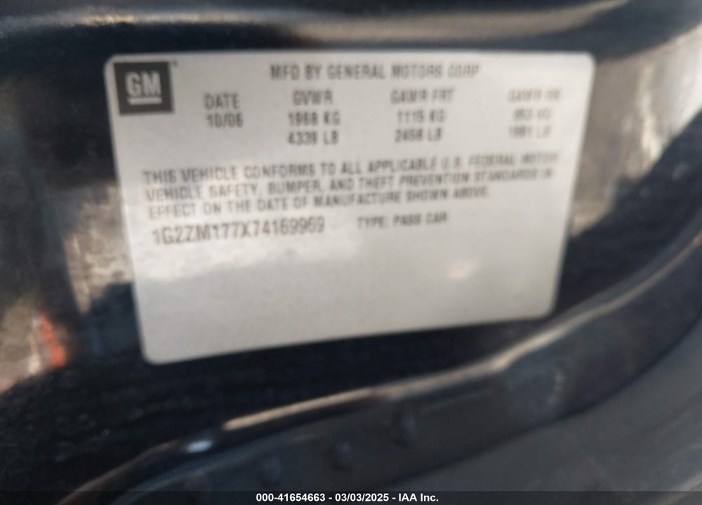 2007 PONTIAC G6 VIN: 1G2ZM177X74169969