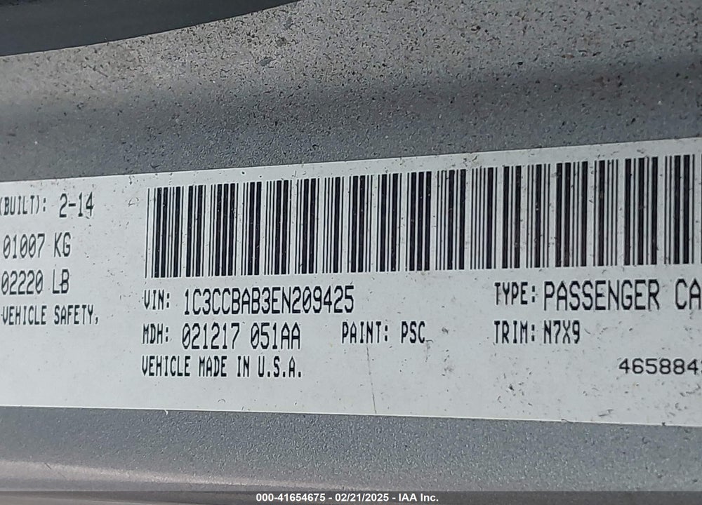 2014 CHRYSLER 200 VIN: 1C3CCBAB3EN209425
