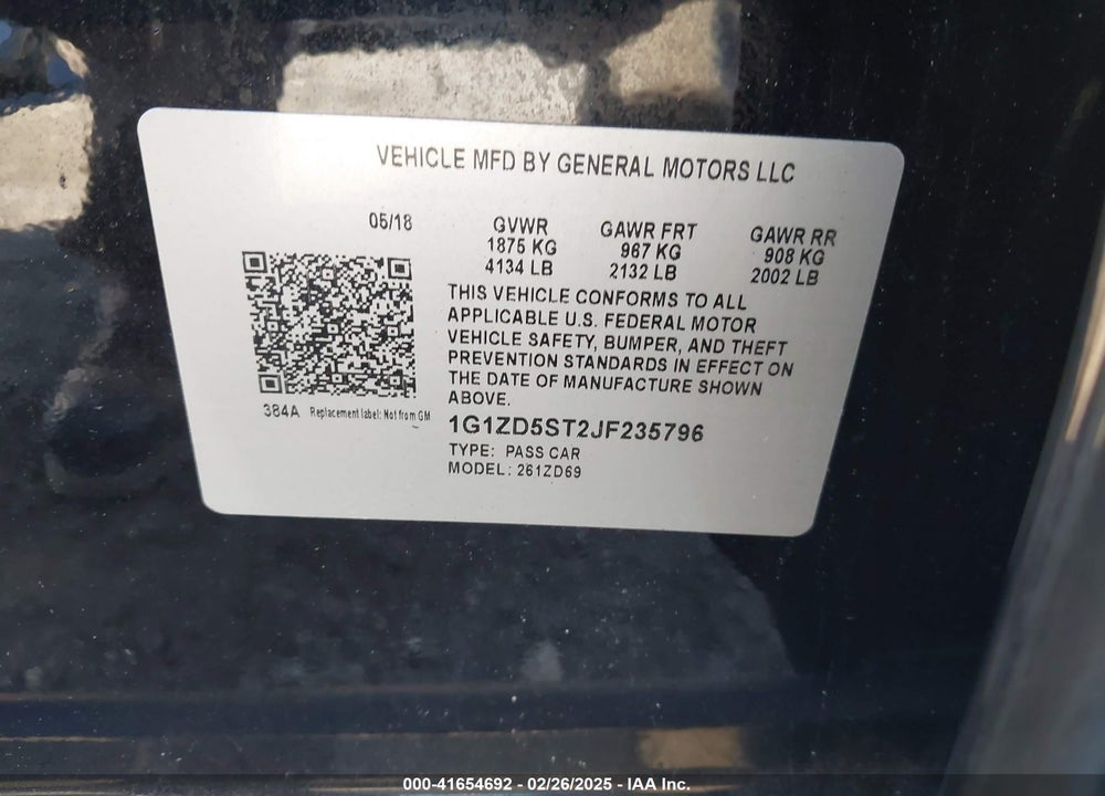2018 CHEVROLET MALIBU VIN: 1G1ZD5ST2JF235796