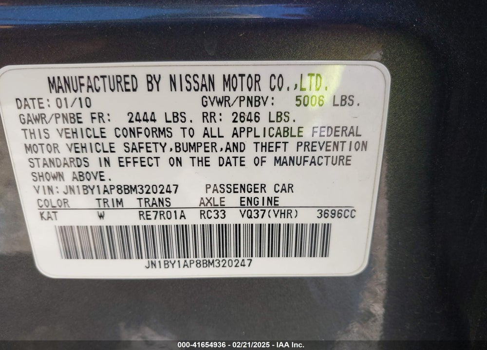 2011 INFINITI M37 VIN: JN1BY1AP8BM320247