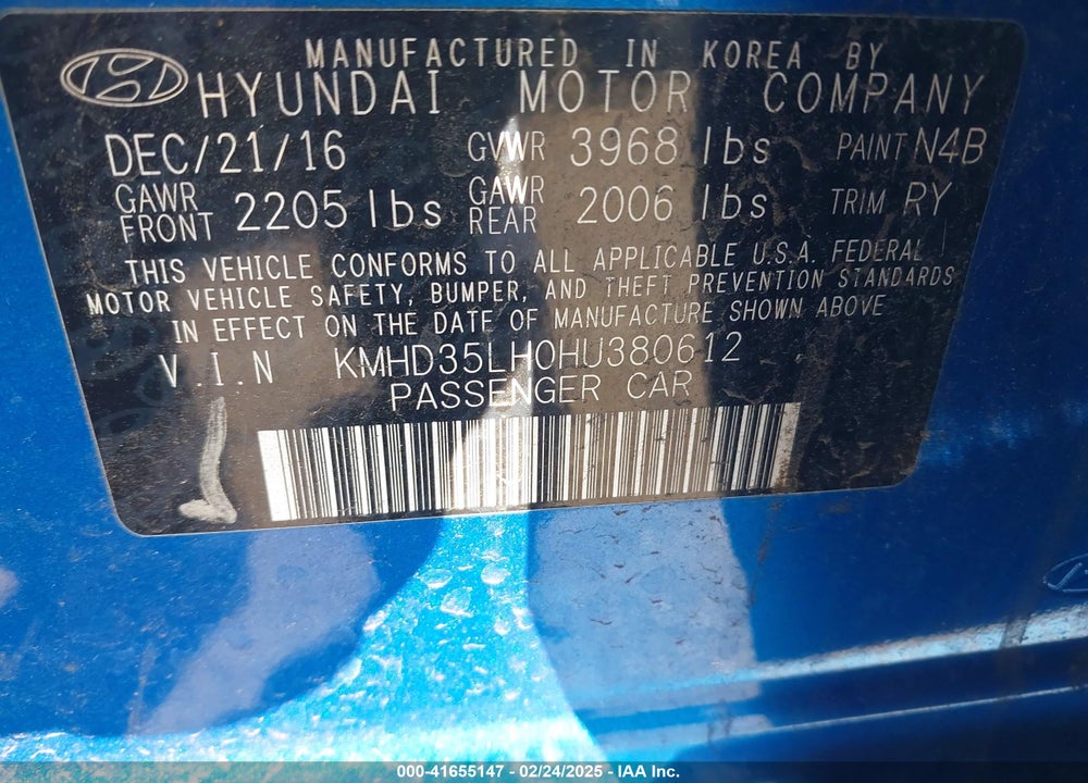 2017 HYUNDAI ELANTRA GT VIN: KMHD35LH0HU380612