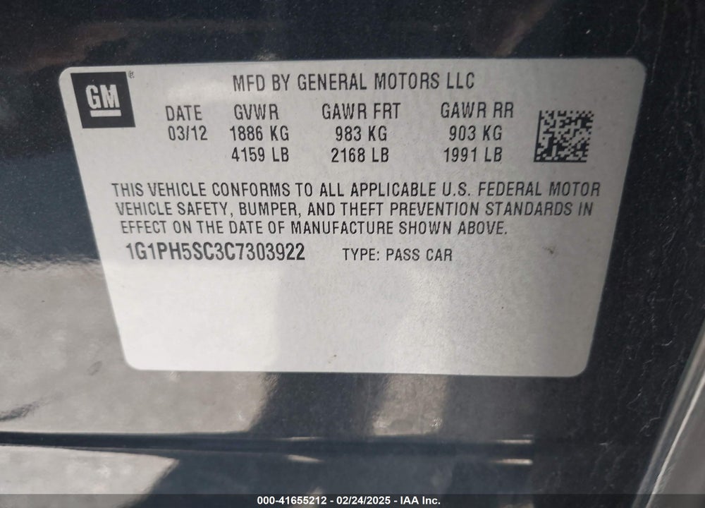 2012 CHEVROLET CRUZE LTZ VIN: 1G1PH5SC3C7303922