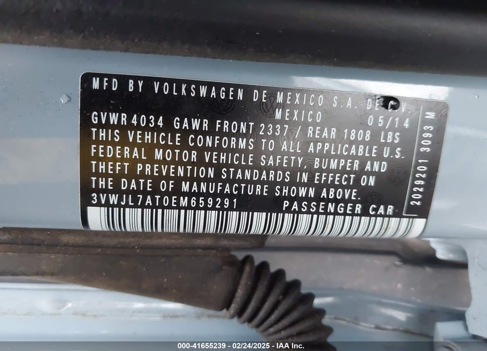 2014 VOLKSWAGEN BEETLE VIN: 3VWJL7AT0EM659291