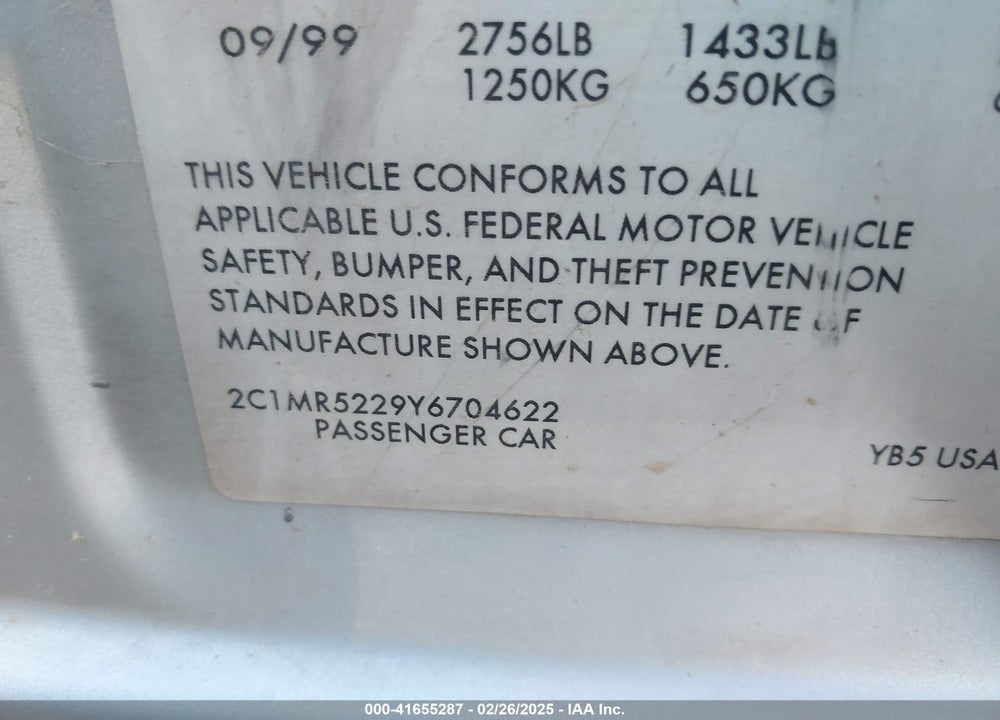 2000 CHEVROLET METRO LSI VIN: 2C1MR5229Y6704622