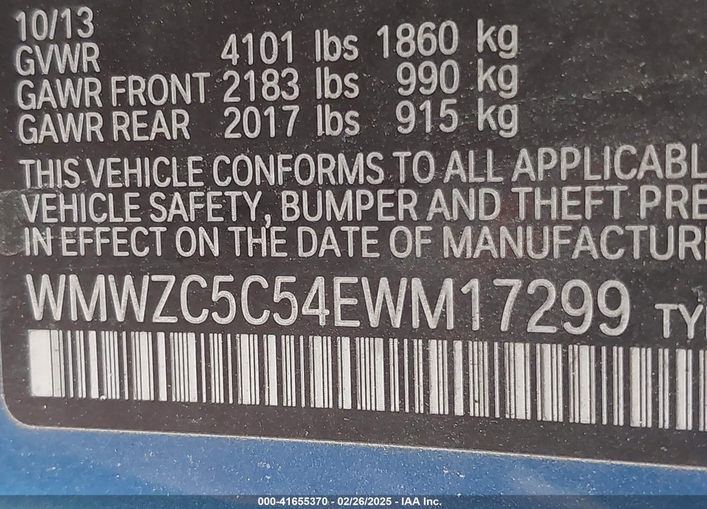 2014 MINI COUNTRYMAN COOPER S VIN: WMWZC5C54EWM17299