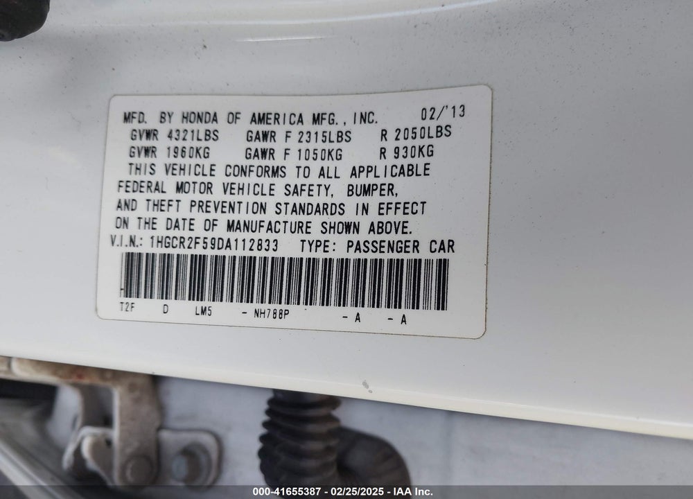 2013 HONDA ACCORD SPORT VIN: 1HGCR2F59DA112833