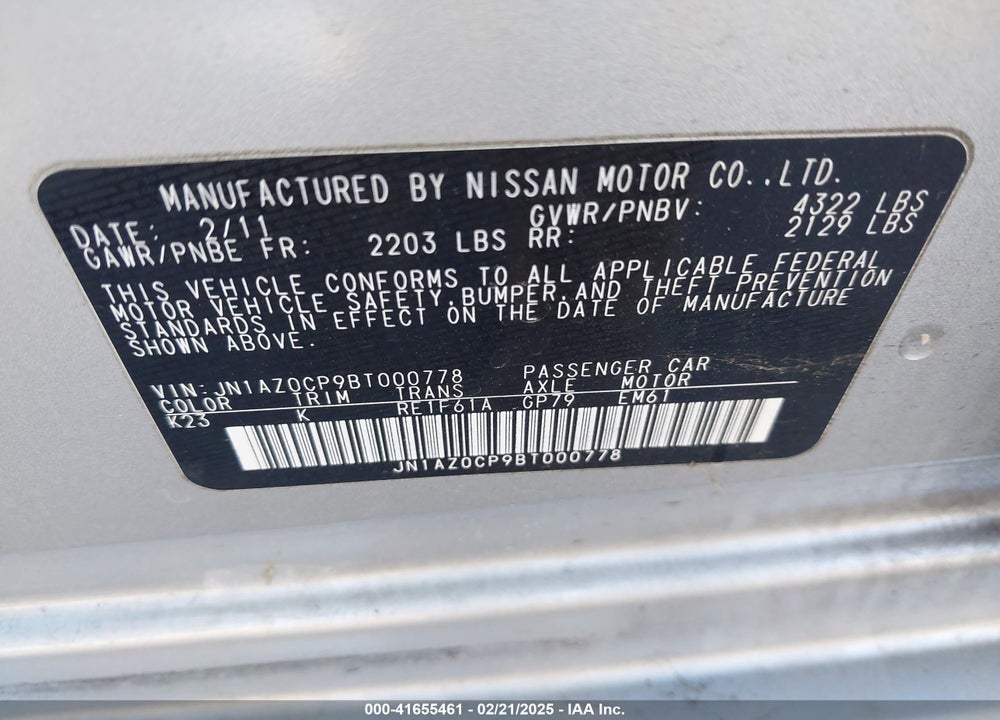 2011 NISSAN LEAF VIN: JN1AZ0CP9BT000778