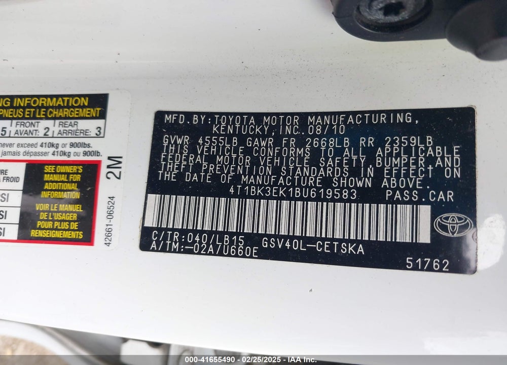 2011 TOYOTA CAMRY SE V6 VIN: 4T1BK3EK1BU619583