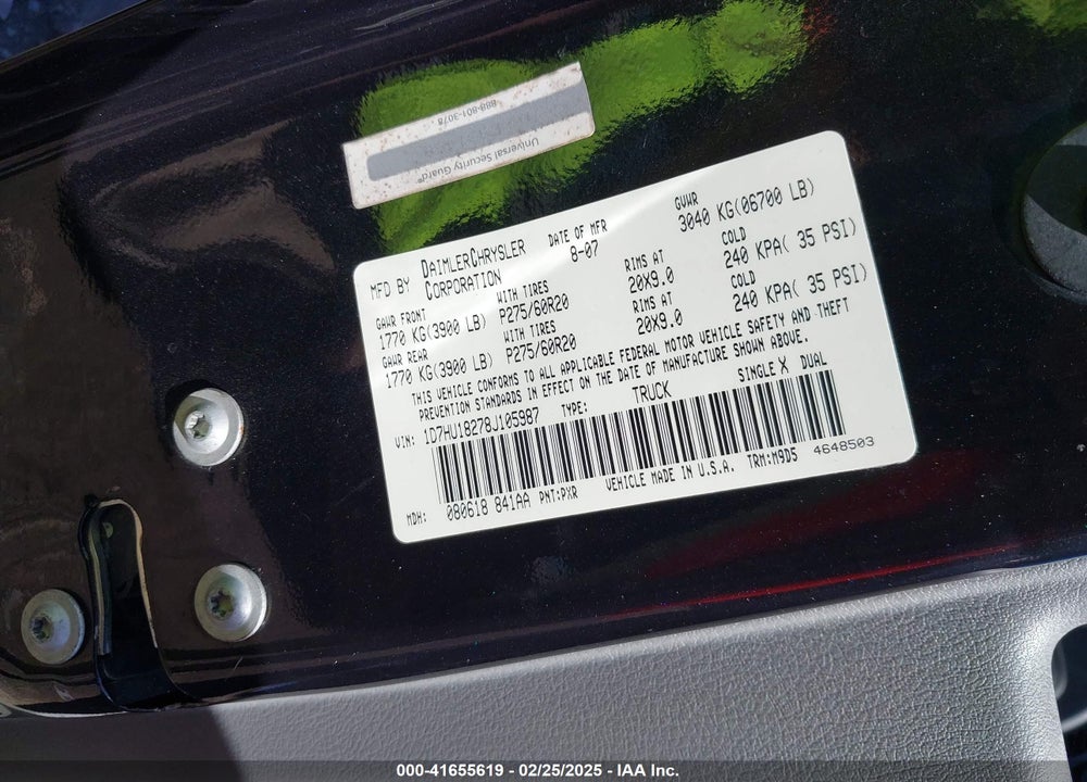 2008 DODGE RAM 1500 VIN: 1D7HU18278J105987