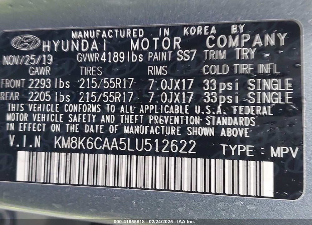 2020 HYUNDAI KONA SEL PLUS VIN: KM8K6CAA5LU512622