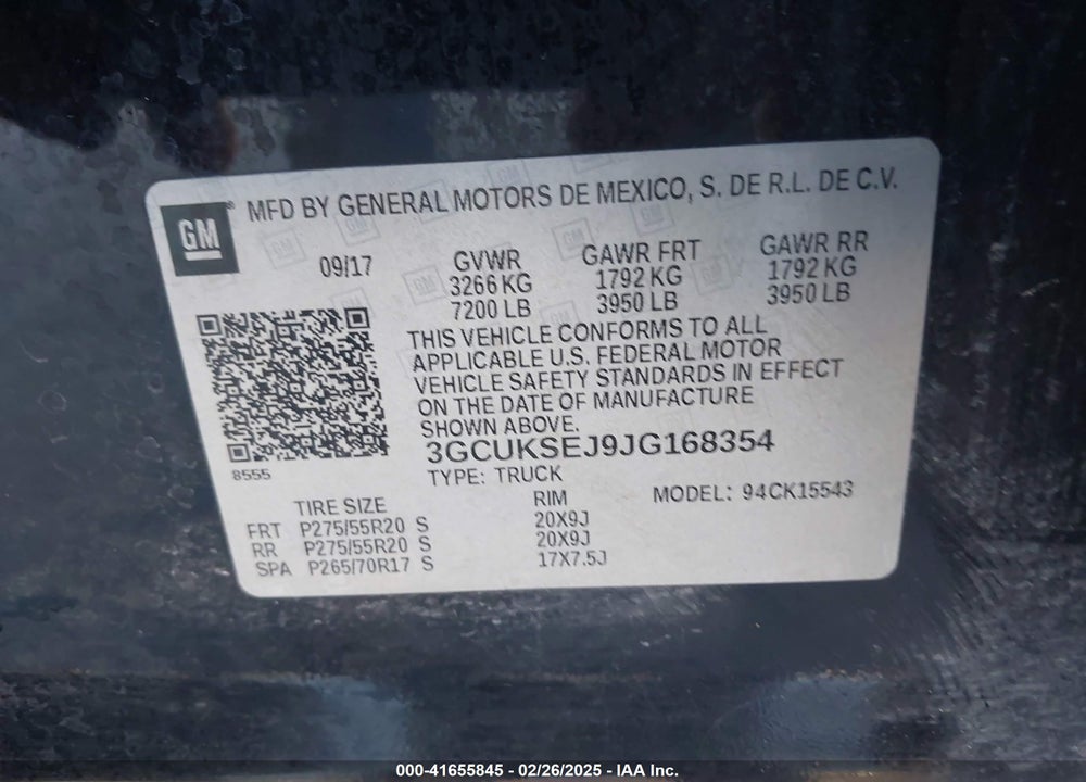 2018 CHEVROLET SILVERADO 1500 VIN: 3GCUKSEJ9JG168354