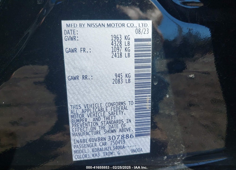 2024 NISSAN ALTIMA VIN: 1N4BL4DV8RN307886