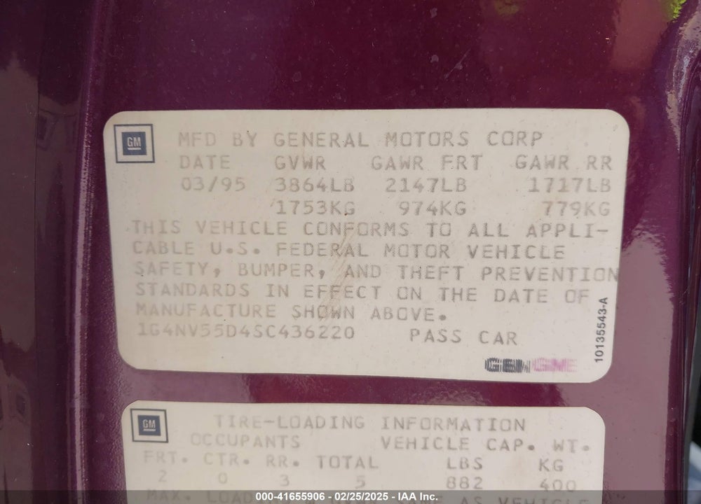 1995 BUICK SKYLARK GRAN SPORT/CUSTOM/LIMITED VIN: 1G4NV55D4SC436220