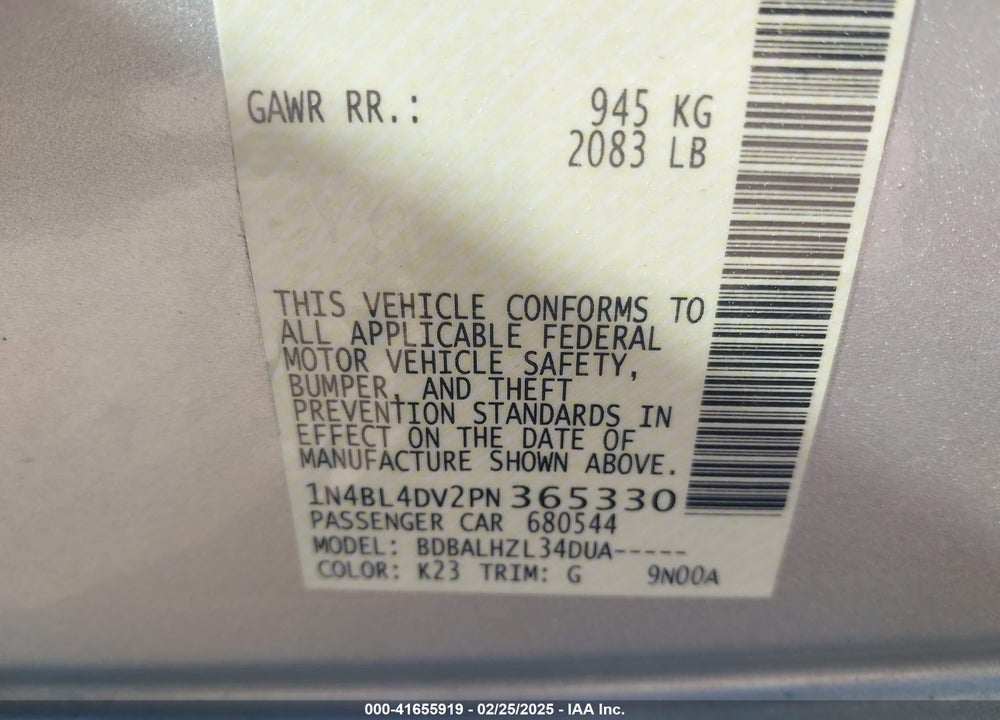 2023 NISSAN ALTIMA VIN: 1N4BL4DV2PN365330