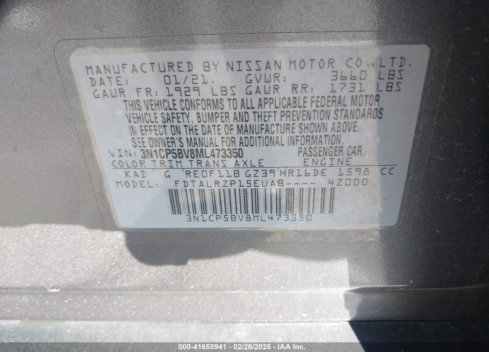 2021 NISSAN KICKS VIN: 3N1CP5BV8ML473350