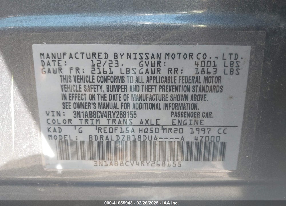 2024 NISSAN SENTRA SV XTRONIC CVT VIN: 3N1AB8CV4RY268155