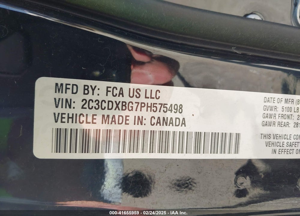2023 DODGE CHARGER SXT VIN: 2C3CDXBG7PH575498